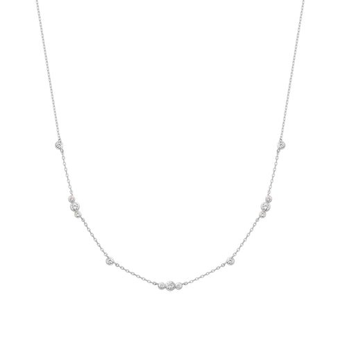 Silver Sparkling Bezel Cubic Zirconia Station Necklace